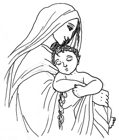 Mary Holding A Sleeping Child Jesus Coloring Page